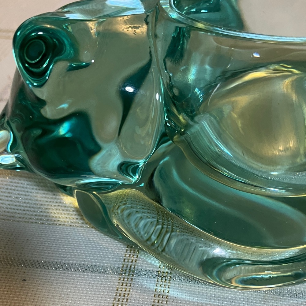 Vintage Sleeping Kitten Indiana Glass Co Teal Green Translucent Votive Holder - Picture 6 of 11